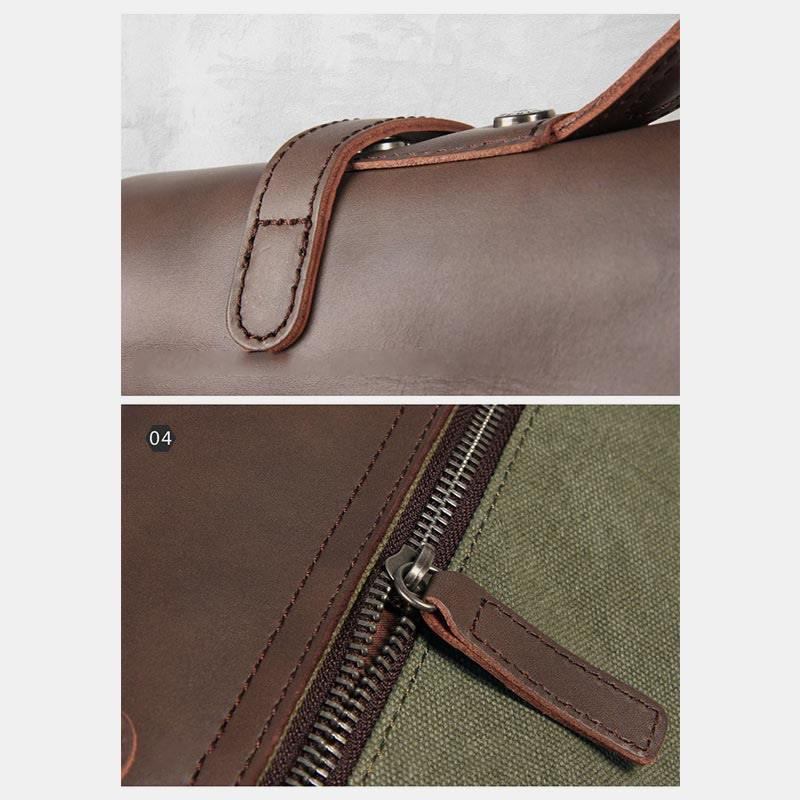 Messenger Bag for Men – Canvas Vintage Crossbody Handbag with Crazy Horse Leather, Casual Business Document Bag - VOTVO