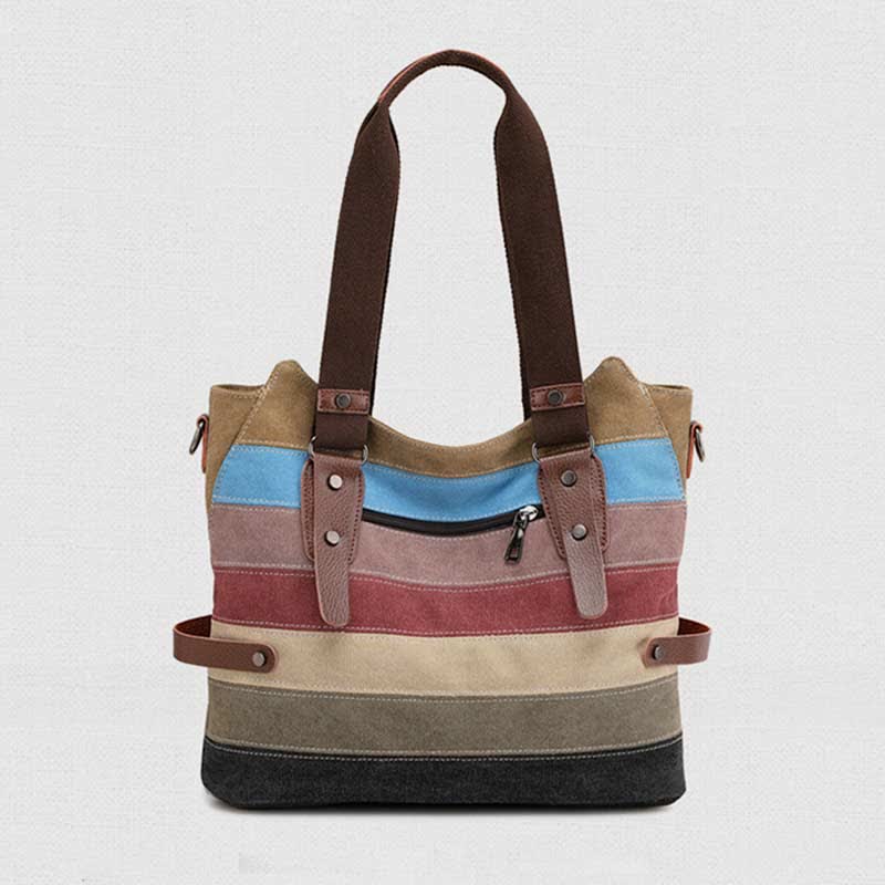 Multifunction Color Block Canvas Tote Bag | Hobo Shoulder Bag & Crossbody Purse - VOTVO