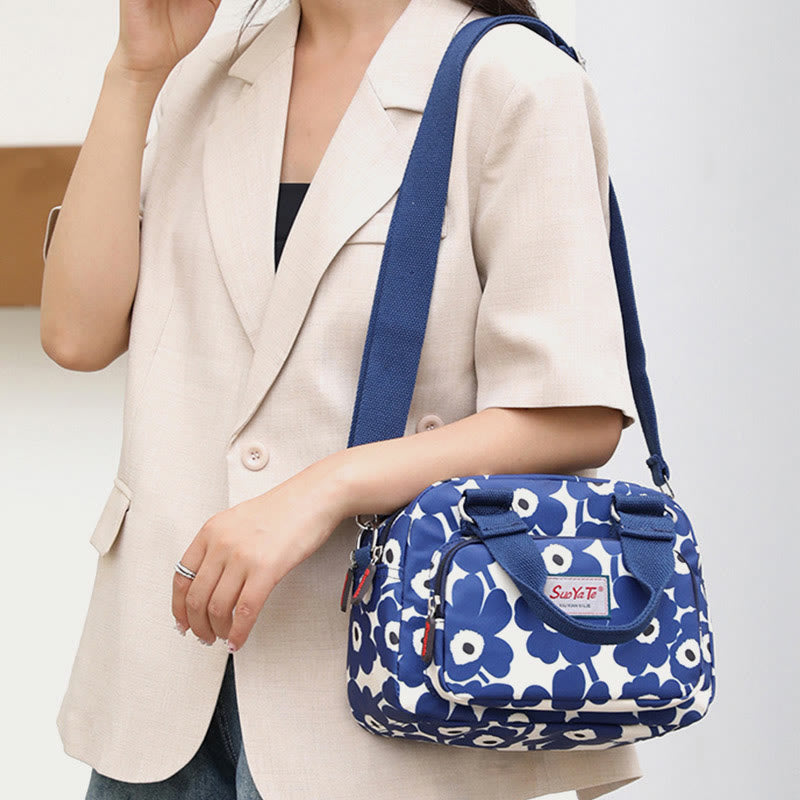 Nylon Crossbody Bag for Women - Colorful Flower Print Handbag with Adjustable Strap