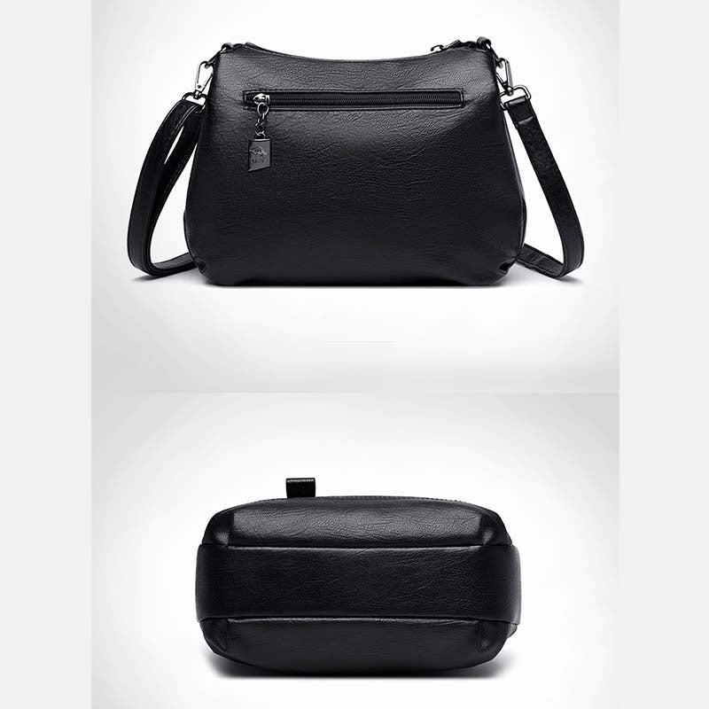 Triple Compartment Leather Handbag for Women Small Casual Crossbody Shoulder Bag - VOTVO