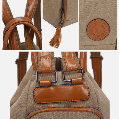 Multifunctional Women's Backpack with Tassel Decor – Durable Canvas Travel Daypack