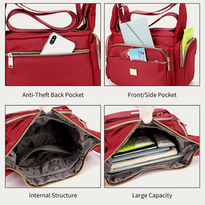 Borsa a tracolla in nylon per donna - Uso quotidiano, tasche multiple, tracolla regolabile