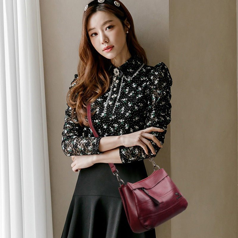 Triple Compartment Leather Handbag for Women Small Casual Crossbody Shoulder Bag - VOTVO