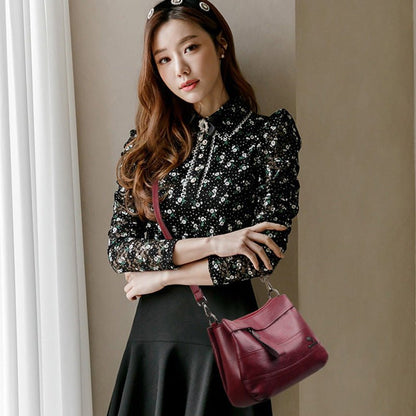 Triple Compartment Leather Handbag for Women Small Casual Crossbody Shoulder Bag - VOTVO
