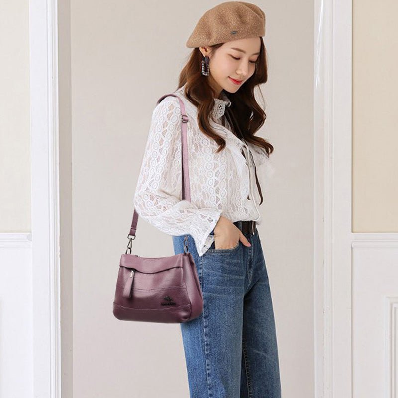 Triple Compartment Leather Handbag for Women Small Casual Crossbody Shoulder Bag - VOTVO