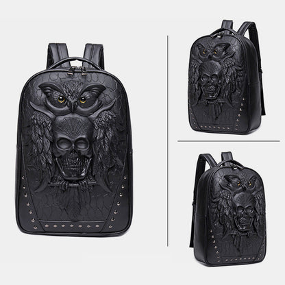 3D Owl Design Laptop Backpack – Waterproof PU Leather College & School Backpack for Travel, Sport, and Daily Use