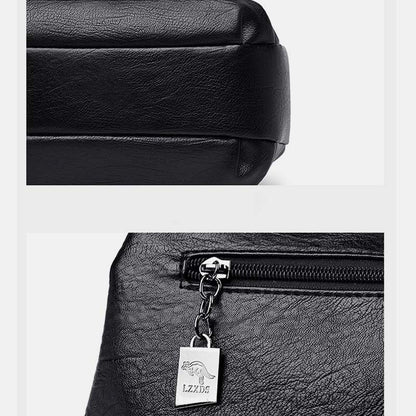 Triple Compartment Leather Handbag for Women Small Casual Crossbody Shoulder Bag