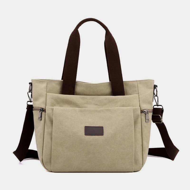 Multi-Pocket Canvas Handbag for Women - Durable, Roomy Shoulder Tote & Crossbody Bag