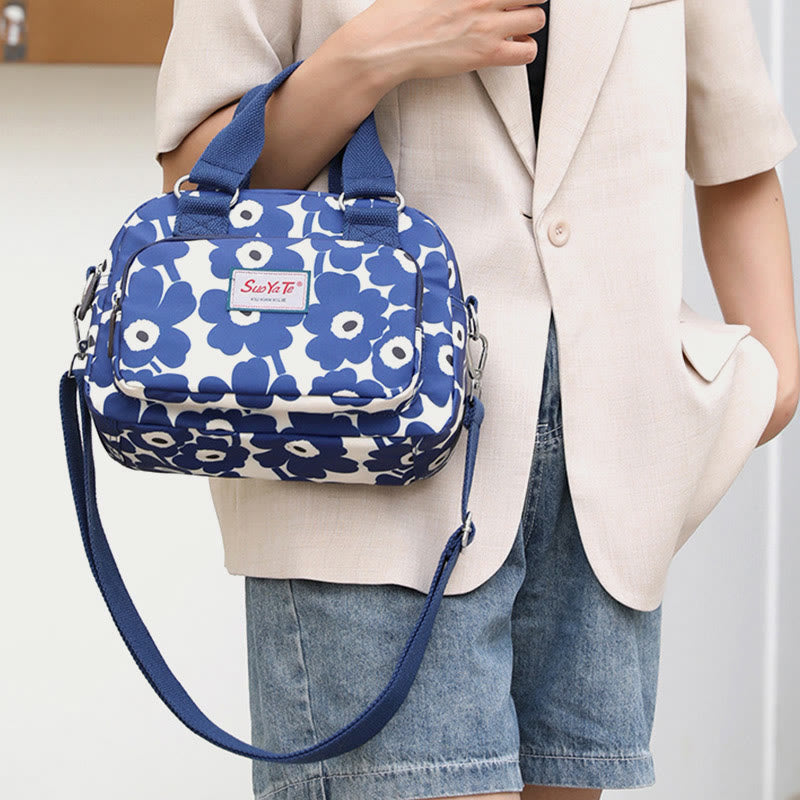 Nylon Crossbody Bag for Women - Colorful Flower Print Handbag with Adjustable Strap