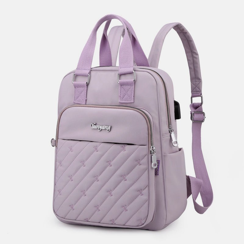 Lightweight Embossed Embroidery Backpack with USB Charging Port – Perfect for Women on the Go - VOTVO