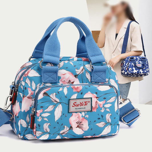 Nylon Crossbody Bag for Women - Colorful Flower Print Handbag with Adjustable Strap
