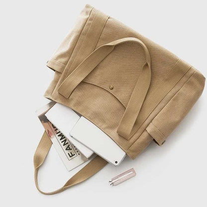 Large Capacity Canvas Shoulder Tote Bag – Multi-Pocket Handbag for Shopping, Travel & Everyday Use