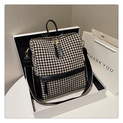 Oil Painting Canvas Backpack – Retro Houndstooth Large Student Daypack for Women, Stylish and Practica - VOTVO