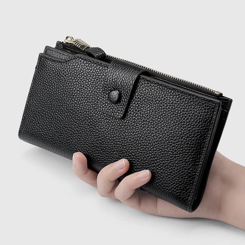 RFID Leather Retro Long Wallet with Zipper Pocket – Large Capacity Purse for Women