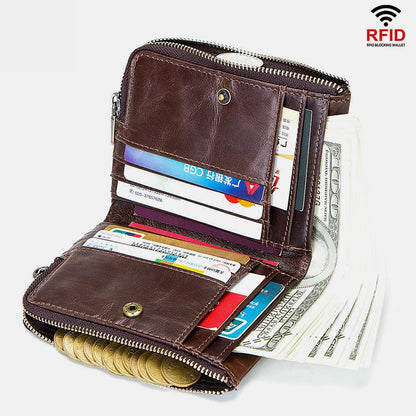 RFID Anti - theft Genuine Leather Multi - slot Bifold Wallet for Men - Stylish Business Wallet - VOTVO