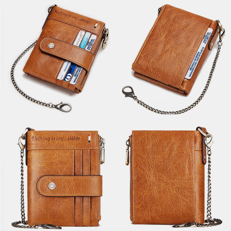 RFID Anti - Theft Large Capacity Genuine Leather Wallet with Chain – Secure & Stylish - VOTVO