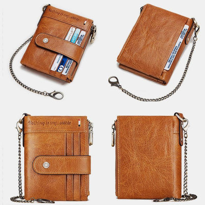 RFID Anti - Theft Large Capacity Genuine Leather Wallet with Chain – Secure & Stylish - VOTVO