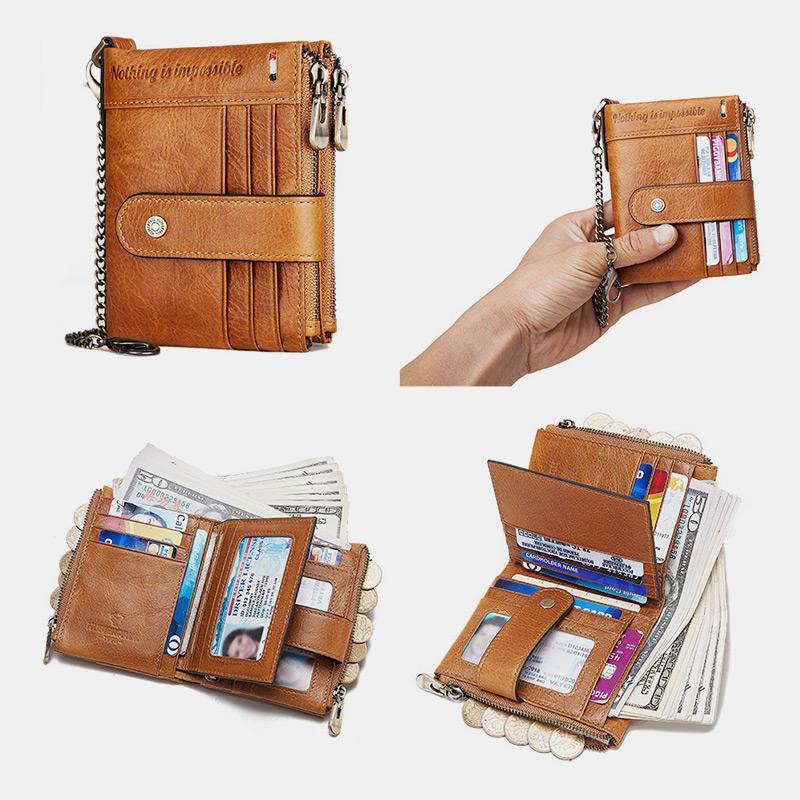 RFID Anti-Theft Large Capacity Genuine Leather Wallet with Chain – Secure & Stylish