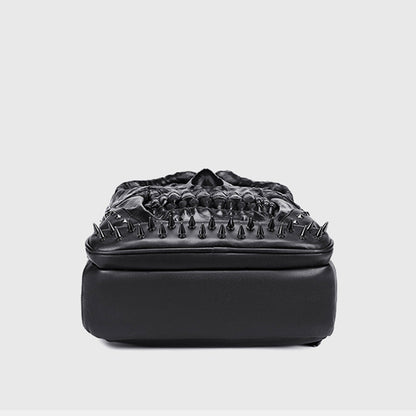 3D Skull Punk Rivet Leather Backpack | Waterproof Embossed Ghost Head Knapsack - VOTVO