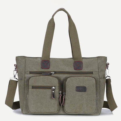 Multi - Pocket Canvas Tote Handbag for Women & Men – Retro Laptop Bag with Adjustable Straps - VOTVO