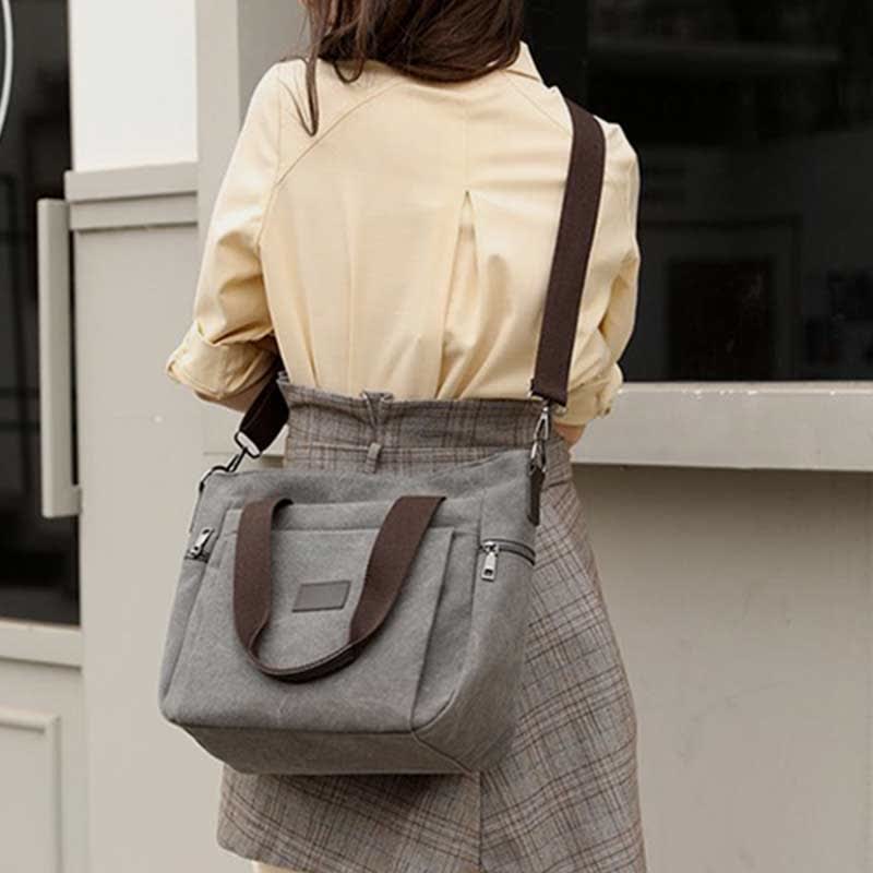 Multi-Pocket Canvas Handbag for Women - Durable, Roomy Shoulder Tote & Crossbody Bag
