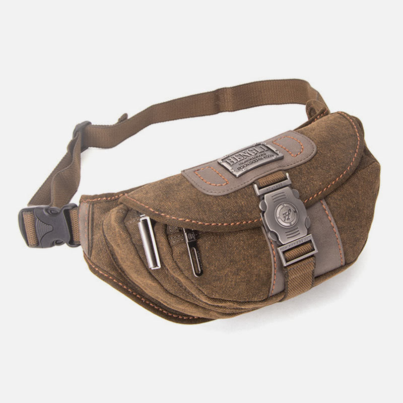 Retro Canvas Waist Pack for Men – Small Crossbody Crescent Moon Sling Bag