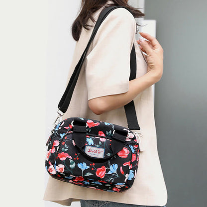 Nylon Crossbody Bag for Women - Colorful Flower Print Handbag with Adjustable Strap