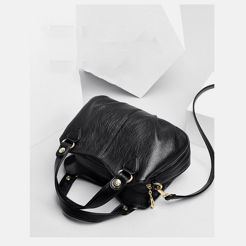 Borsa a tracolla da donna in pelle con triplo scomparto e manico superiore – Borsa a tracolla con tracolla regolabile
