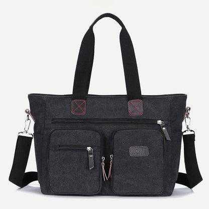 Multi - Pocket Canvas Tote Handbag for Women & Men – Retro Laptop Bag with Adjustable Straps - VOTVO