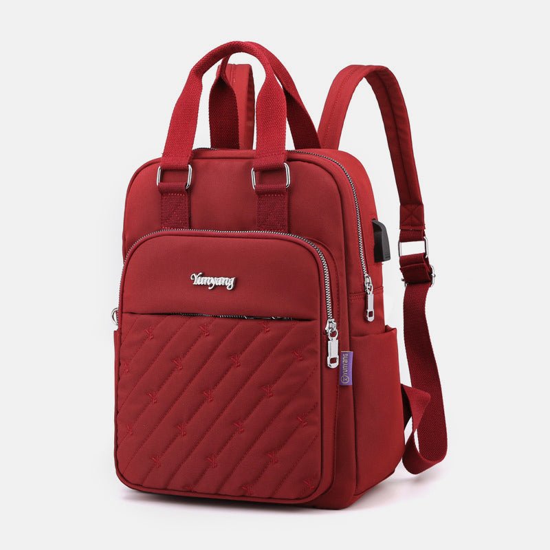 Lightweight Embossed Embroidery Backpack with USB Charging Port – Perfect for Women on the Go - VOTVO