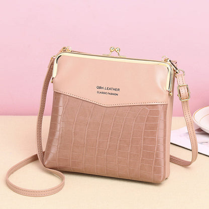 Women’s Leather Crossbody Handbag – Double Compartment Kiss Lock Shoulder Bag