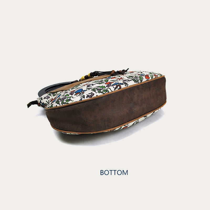 Top-Handle Bag for Women - Ethnic Style Printed Canvas Handbag