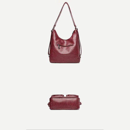 3-Way Use Backpack Multi-Pocket Leather Zip Crossbody Shoulder Bag