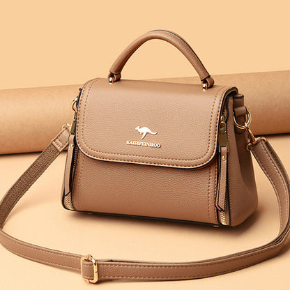 Medium Double Compartment Leather Satchel Handbag with Crossbody Strap – Stylish Top Handle Purse for Women