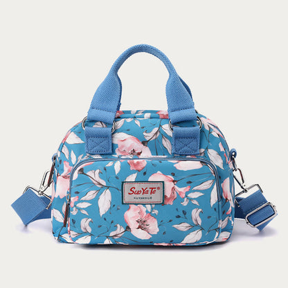 Nylon Crossbody Bag for Women - Colorful Flower Print Handbag with Adjustable Strap