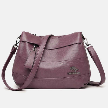 Triple Compartment Leather Handbag for Women Small Casual Crossbody Shoulder Bag
