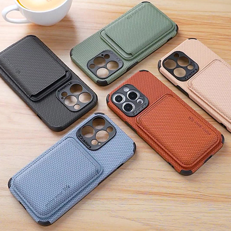 Magnetic Phone Wallet for iPhone – Fiber Texture Case with Card Holder