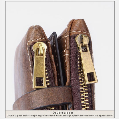 Multifunctional Double Zipper Vintage Wallet – Stylish and Practical - VOTVO