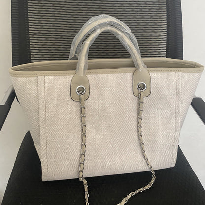 Crossbody Canvas Tote for Women – Chain Strap Bucket Bag