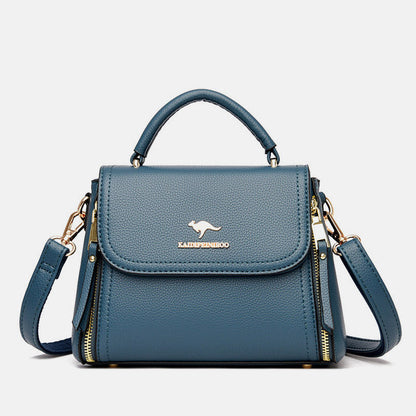 Medium Double Compartment Leather Satchel Handbag with Crossbody Strap – Stylish Top Handle Purse for Women