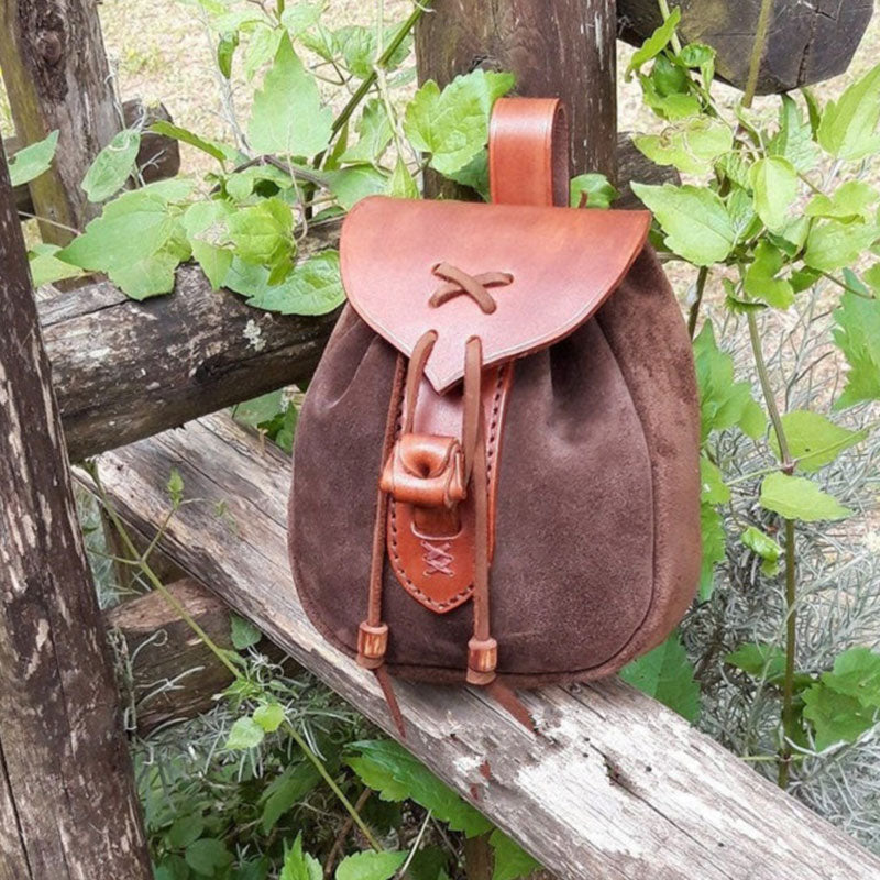 Retro Medieval Leather Waist Bag – EDC Belt Pouch with Drawstring Closure