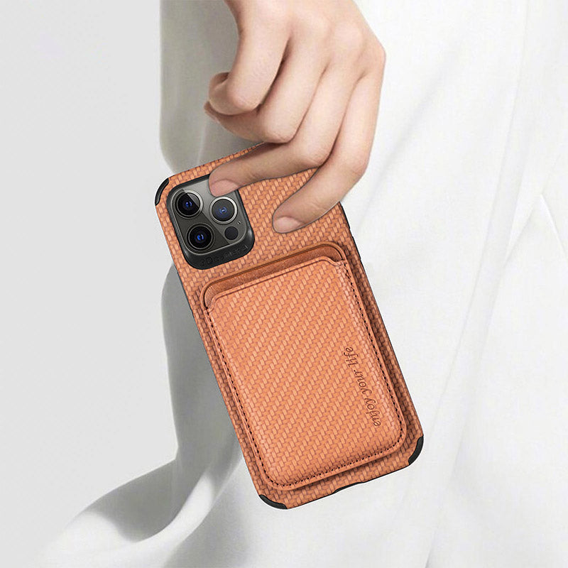 Magnetic Phone Wallet for iPhone – Fiber Texture Case with Card Holder