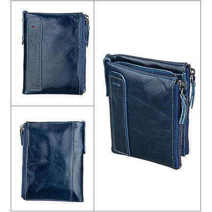 Men’s Genuine Leather RFID Wallet – Multi - Card & Coin Pockets, Zipper & Buckle Closure - VOTVO