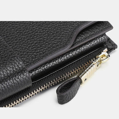 RFID Leather Retro Long Wallet with Zipper Pocket – Large Capacity Purse for Women