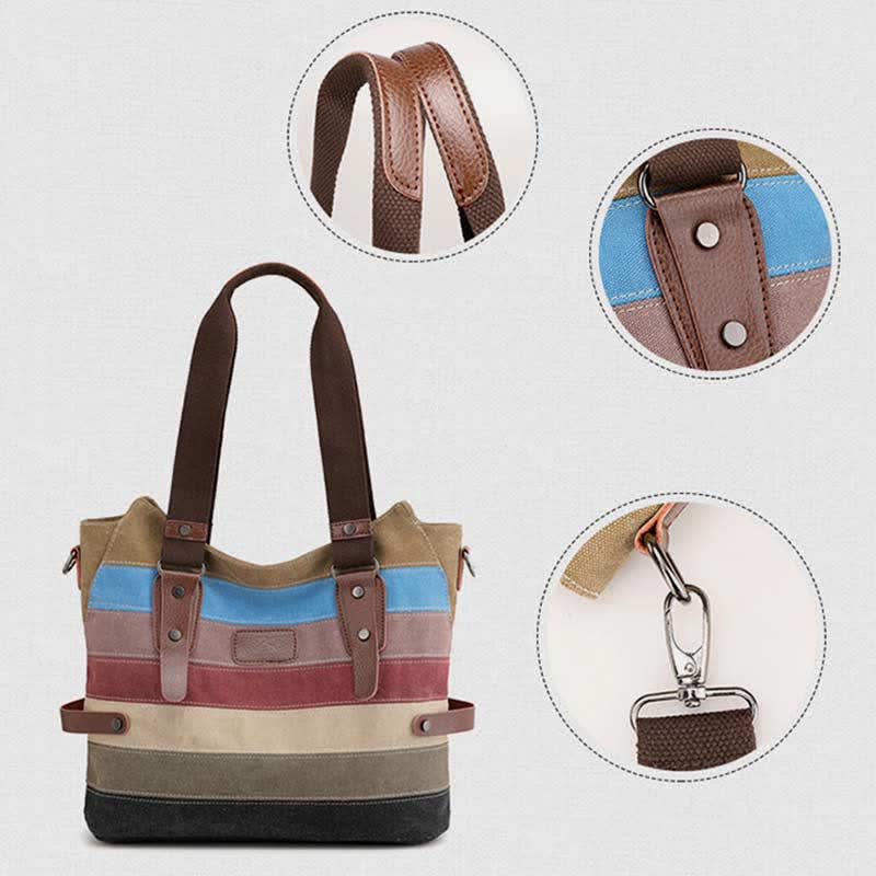 Multifunction Color Block Canvas Tote Bag | Hobo Shoulder Bag & Crossbody Purse - VOTVO