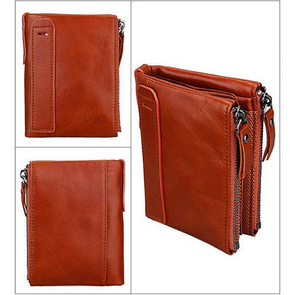 Men’s Genuine Leather RFID Wallet – Multi - Card & Coin Pockets, Zipper & Buckle Closure - VOTVO