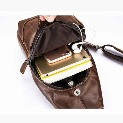 Men's Genuine Leather Sling Bag – Vintage Crossbody Backpack, Waterproof and Durable