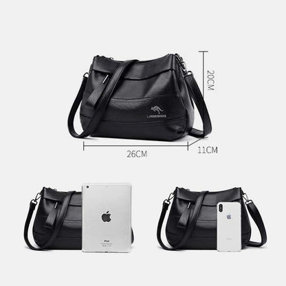 Triple Compartment Leather Handbag for Women Small Casual Crossbody Shoulder Bag