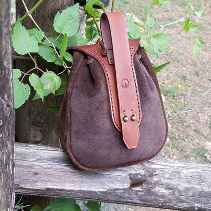 Retro Medieval Leather Waist Bag – EDC Belt Pouch with Drawstring Closure