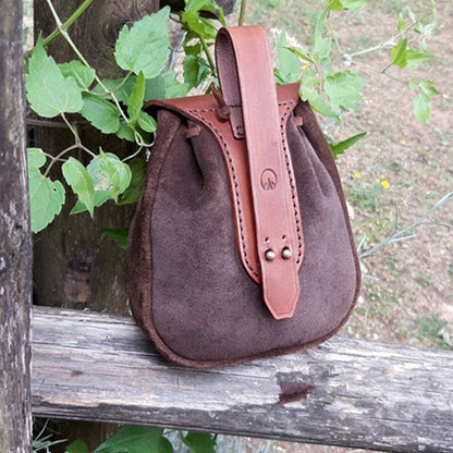 Retro Medieval Leather Waist Bag – EDC Belt Pouch with Drawstring Closure